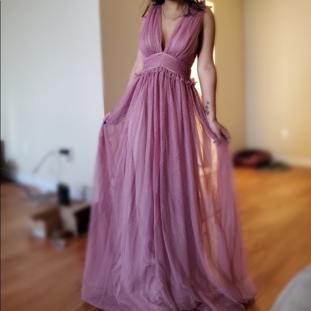 ASOS DESIGN spot tulle mesh plunge pep waist maxi dress prom dress new with tags
